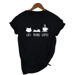 t shirt noir citation pour lecteur chats livres et café