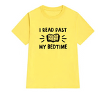 t shirt citation jaune pour lecteur past my bedtime