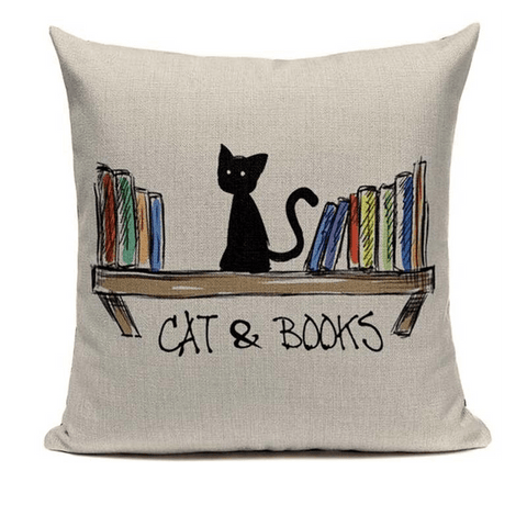 housse de coussin en coton pour lecteur chat et livre