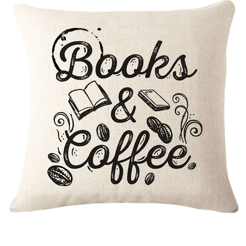 housse de coussin books and coffee pour les lecteurs