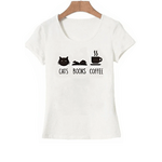 t shirt blanc citation chats livres et café pour les lecteurs