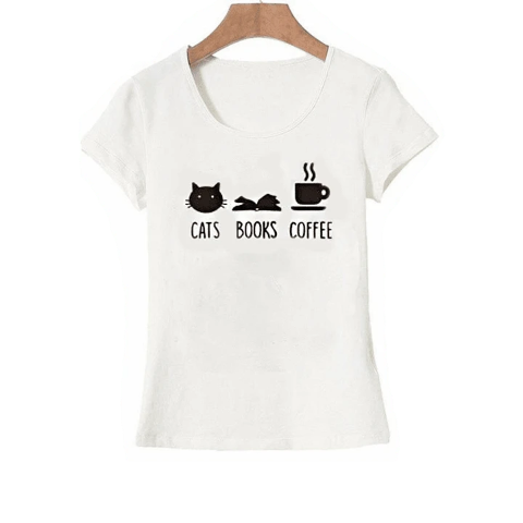 t shirt blanc citation chats livres et café pour les lecteurs