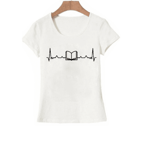 t-shirt  blanc heartbeat avec citation pour les lecteurs