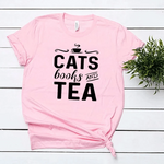 t shirt pour les lecteurs rose citation chats livres et thé